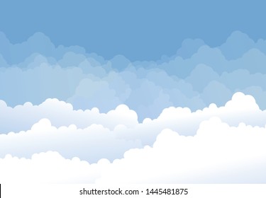 Paper isolated blue sky with white clouds background. Abstract poster paper cartoon design object for poster, flyer, postcard, web, banner, cover. Vector illustration.