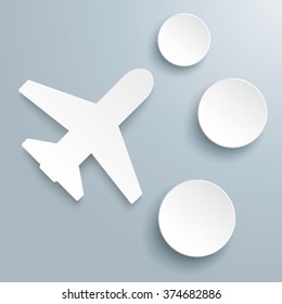 Paper jet with 3 circles on the gray background. Eps 10 vector file.