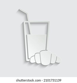 paper juice icon with croissant vector sign