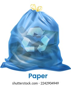 Paper junk bag. Sorted waste. Ecological garbage recycling isolated on white background