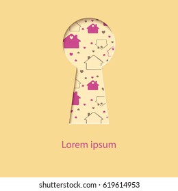 Paper keyhole. Vector stylized illustration.Suitable for greeting cards, invitations, covers, posters, advertising.