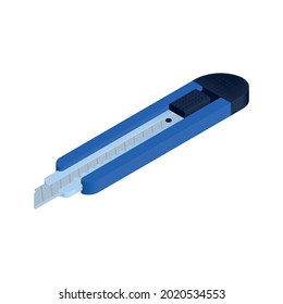 Paper knife in blue color isometric icon 3d vector illustration