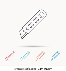 Paper knife icon. Cutter tool sign. Linear icons on white background. Vector