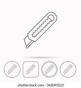 Paper knife icon. Cutter tool sign. Linear circle, square and star buttons with icons.
