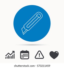 Paper knife icon. Cutter tool sign. Calendar, attention sign and growth chart. Button with web icon. Vector
