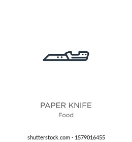 Paper knife icon. Thin linear paper knife outline icon isolated on white background from food collection. Line vector sign, symbol for web and mobile