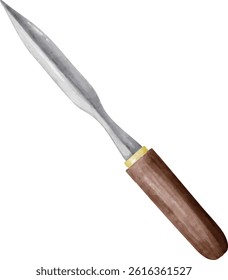 Paper knife with wooden handle in watercolor style