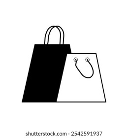 Paper kraft bags, totes, shoppers. Sale, black friday, discounts, online shopping. Vector black and white illustration