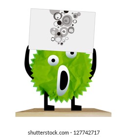 paper label cartoon holding a name card to place your concept. vector design