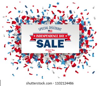 Paper label with confetti for Independence Day Sale. Eps 10 vector file.