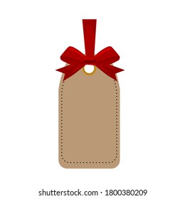 Paper label and red bow. Vector illustration isolated on white background.Cute design for t shirt print, icon, logo, label, patch or sticker.

