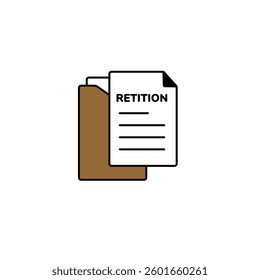 A paper labeled petition placed on top of a brown document folder. the focus is on organization.