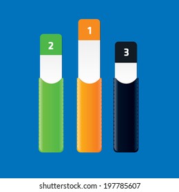 paper labels in pockets, one, two, three steps