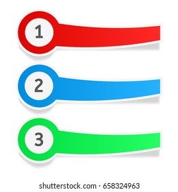 Paper labels with white frame and numbers. Matted colored element. Vector 3d illustration isolated on white background