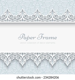 Paper lace background, ornamental vector frame with lacy seamless borders, eps10