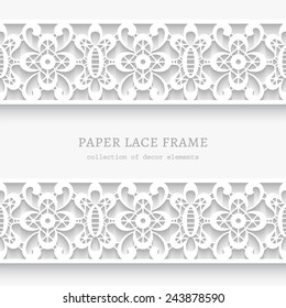 Paper lace background, ornamental vector frame with lacy seamless borders, eps10