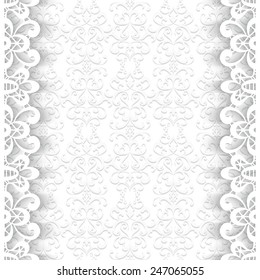 Paper lace background, ornamental vector frame with lacy seamless borders