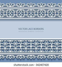 Paper lace background, ornamental vector frame with lacy seamless borders, eps10