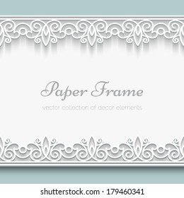 Paper lace background, vector frame with seamless border ornament, eps10