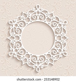 Paper lace background, vector round vignette, ornamental lacy frame, eps10