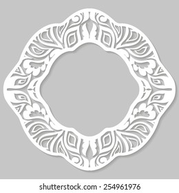Paper lace background, vector round vignette, ornamental lacy frame