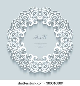 Paper lace background, vector round vignette, ornamental lacy frame, eps10