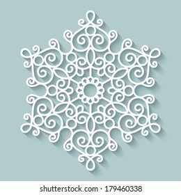 Paper lace doily, decorative snowflake, round crochet ornament, vector eps10