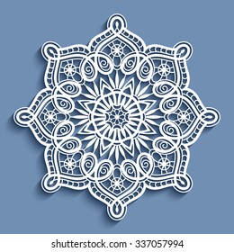 Paper lace doily, decorative snowflake, mandala, round crochet ornament, vector eps10