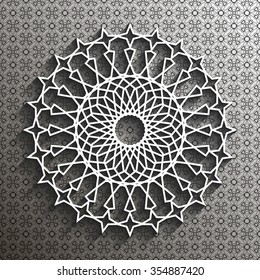 Paper lace doily, decorative snowflake, mandala, arabic ornament,  round element, 3D, vector eps10
