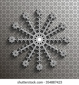 Paper lace doily, decorative snowflake, mandala, arabic ornament,  round element, 3D, vector eps10