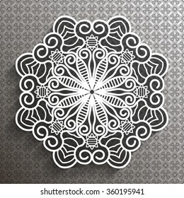 Paper lace doily, decorative snowflake, mandala, arabic ornament, 3D,  lace pattern,  round element, vector eps10