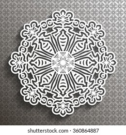 Paper lace doily, decorative snowflake, mandala, arabic ornament, round element,  3D,   lace pattern, vector eps10