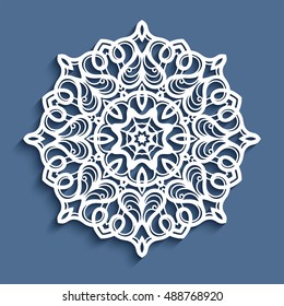 Paper Lace Doily, Decorative Snowflake, Mandala, Laser Cut Round Ornament, Vector Eps10