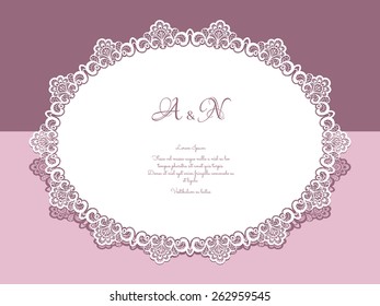 Paper lace doily, greeting card, save the date or wedding invitation template, vector illustration