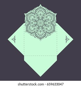 Paper lace envelope template, mock-up for laser cutting. Vector illustration.