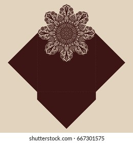 Paper lace envelope template, mock-up for laser cutting. Vector illustration.