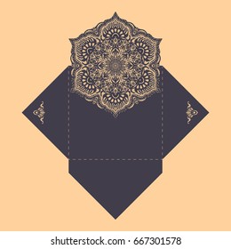 Paper lace envelope template, mock-up for laser cutting. Vector illustration.