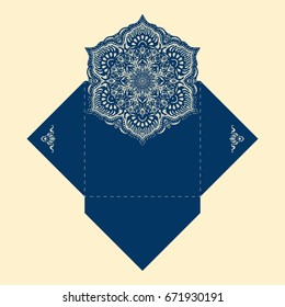 Paper lace envelope template, mock-up for laser cutting. Vector illustration.