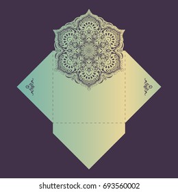 Paper lace envelope template, mock-up for laser cutting. Vector illustration.