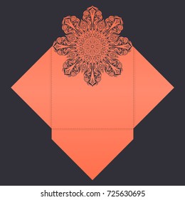 Paper lace envelope template, mock-up for laser cutting. Vector illustration.