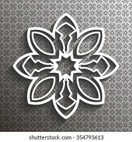 Paper lace flower, decorative snowflake, mandala, arabic ornament,  round element, 3D, vector eps10