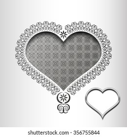 Paper lace greeting card, black white pattern, for lovers, template congratulation heart, 3D, vector eps10