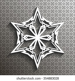 Paper lace star, decorative snowflake, mandala, arabic ornament,  round element, 3D, vector eps10
