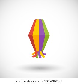 Paper lantern flat vector icon, Festa Junina flat design. Party or festival objects with round shadow isolated on the white background, cute vector illustration with reflections