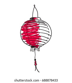 Paper lantern hand drawn icon isolated on white background vector illustration. Japan ethnic culture element.