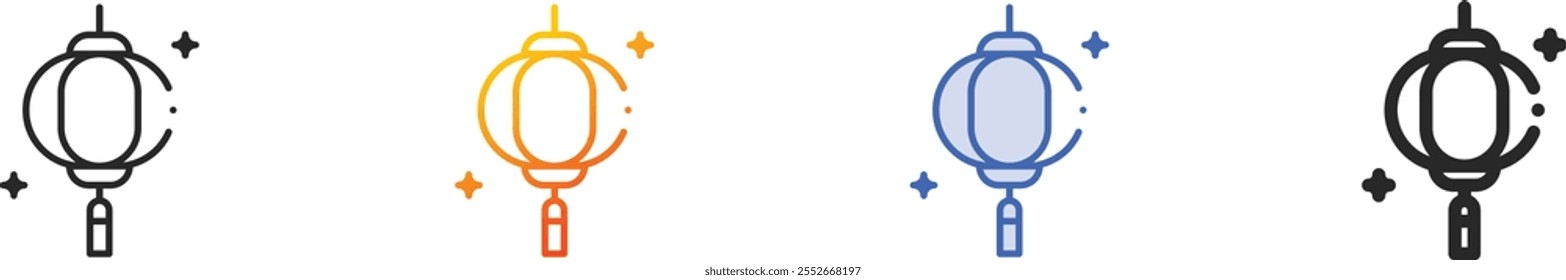 ícone de lanterna de papel.Linear fino, gradiente, traçado azul e negrito Design isolado no plano de fundo branco