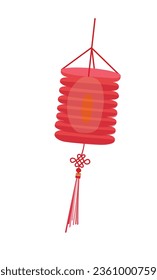 Paper lantern vector illustration. Mid autumn festival concept. Traditional chinese or asian lantern. Handmade paper lamp. Flat vector in cartoon style isolated on white background.