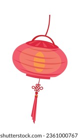 Paper lantern vector illustration. Mid autumn festival concept. Traditional chinese or asian lantern. Handmade paper lamp. Flat vector in cartoon style isolated on white background.