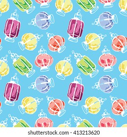 Paper Lanterns. Balloons paper lamps. Paper lanterns in different colors. Vector seamless pattern (background).
