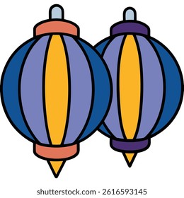 paper lanterns flat vector illustration white background